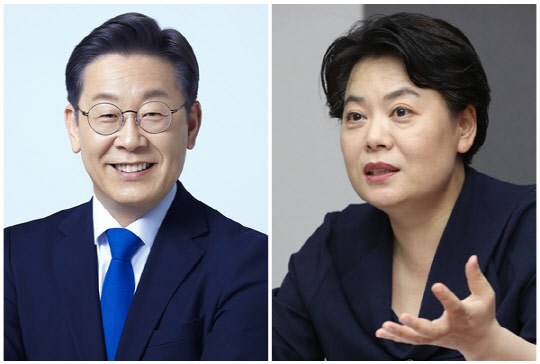 이재명(왼쪽) 더불어민주당 의원과 윤희숙 전 국민의힘 의원. <민주당 제공, 연합뉴스>